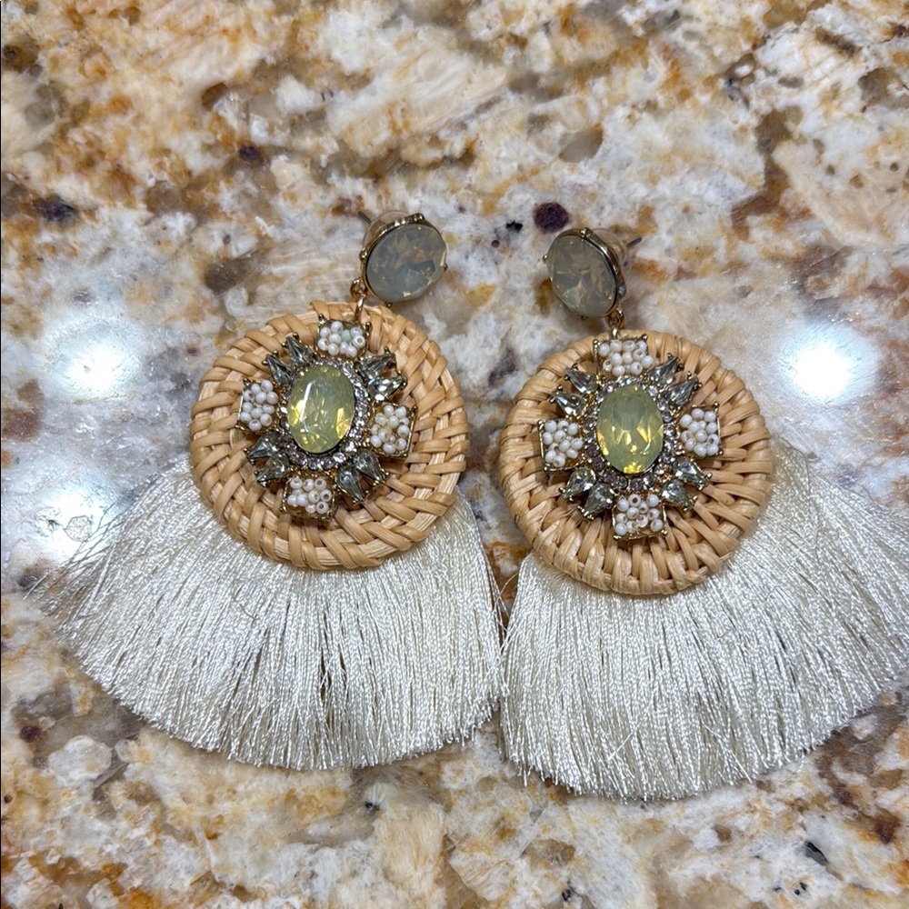 Elegant Woven Earrings with Silver Fringe